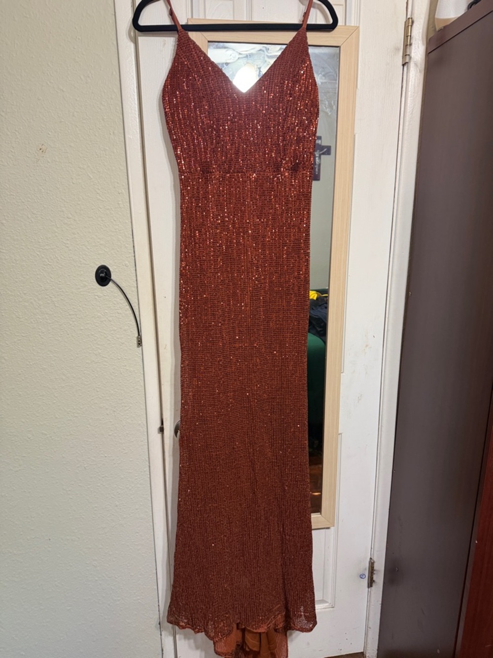 Rust Sequin Spaghetti-Strap Maxi Dress - Women's Evening Gown
